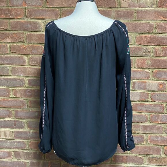 GB Black Sheer Embroidery Tie Front Blouse - Picture 5 of 6